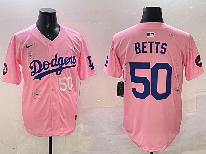 Men Los Angeles Dodgers #50 Betts Pink Sakura Edition 2025 Nike MLB Jersey style 6->los angeles dodgers->MLB Jersey